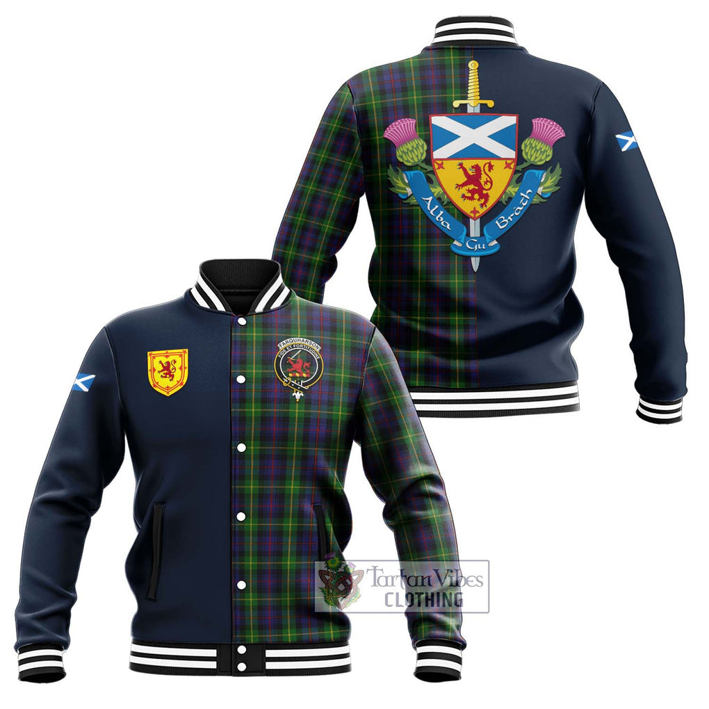 Tartan Vibes Clothing Farquharson Tartan Baseball Jacket with Scottish Lion Royal Arm Half Style