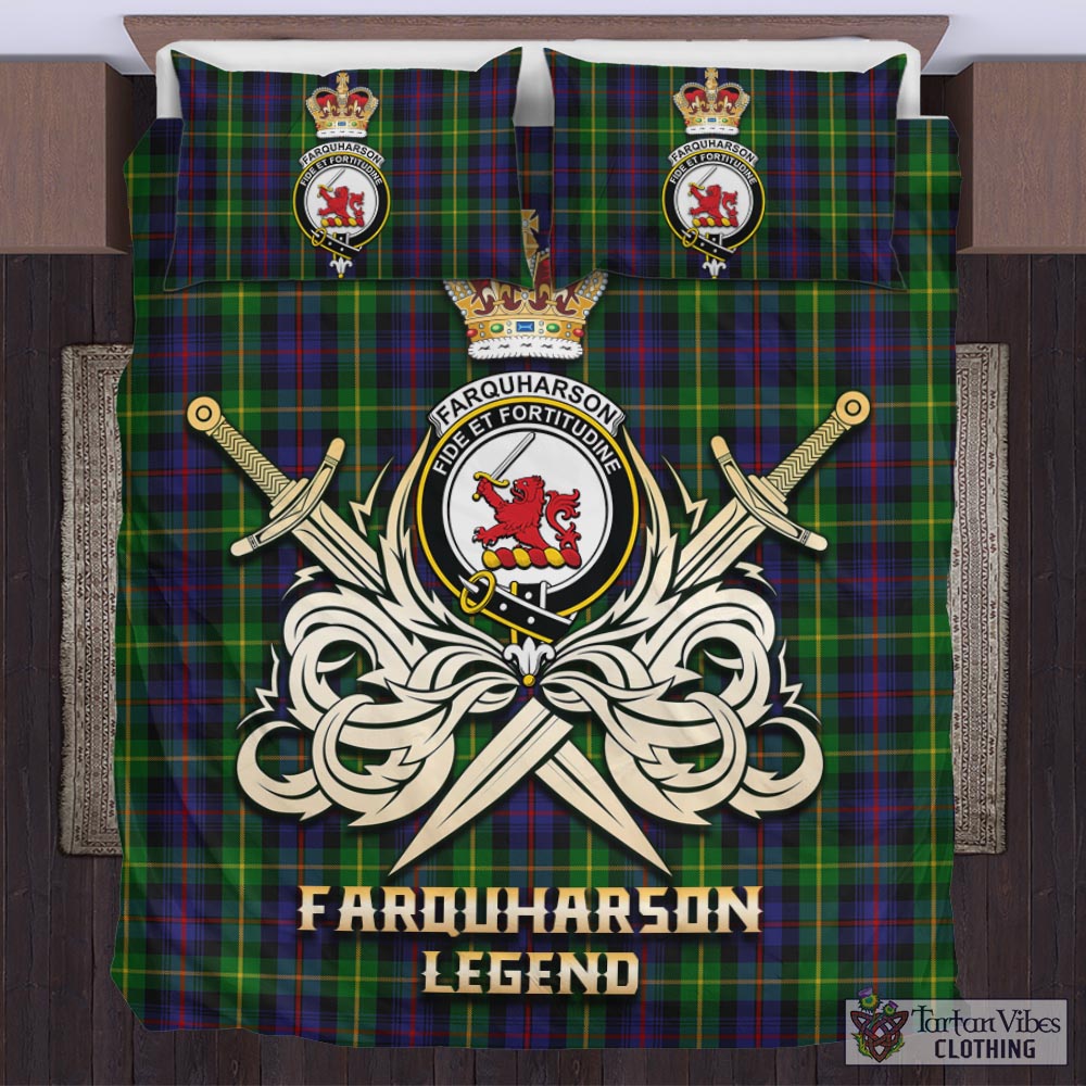 Tartan Vibes Clothing Farquharson Tartan Bedding Set with Clan Crest and the Golden Sword of Courageous Legacy