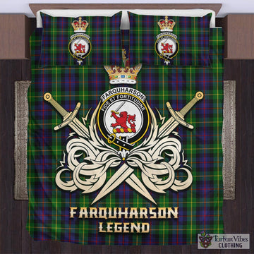 Farquharson Tartan Bedding Set with Clan Crest and the Golden Sword of Courageous Legacy