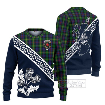 Farquharson Tartan Ugly Sweater Featuring Thistle and Scotland Map