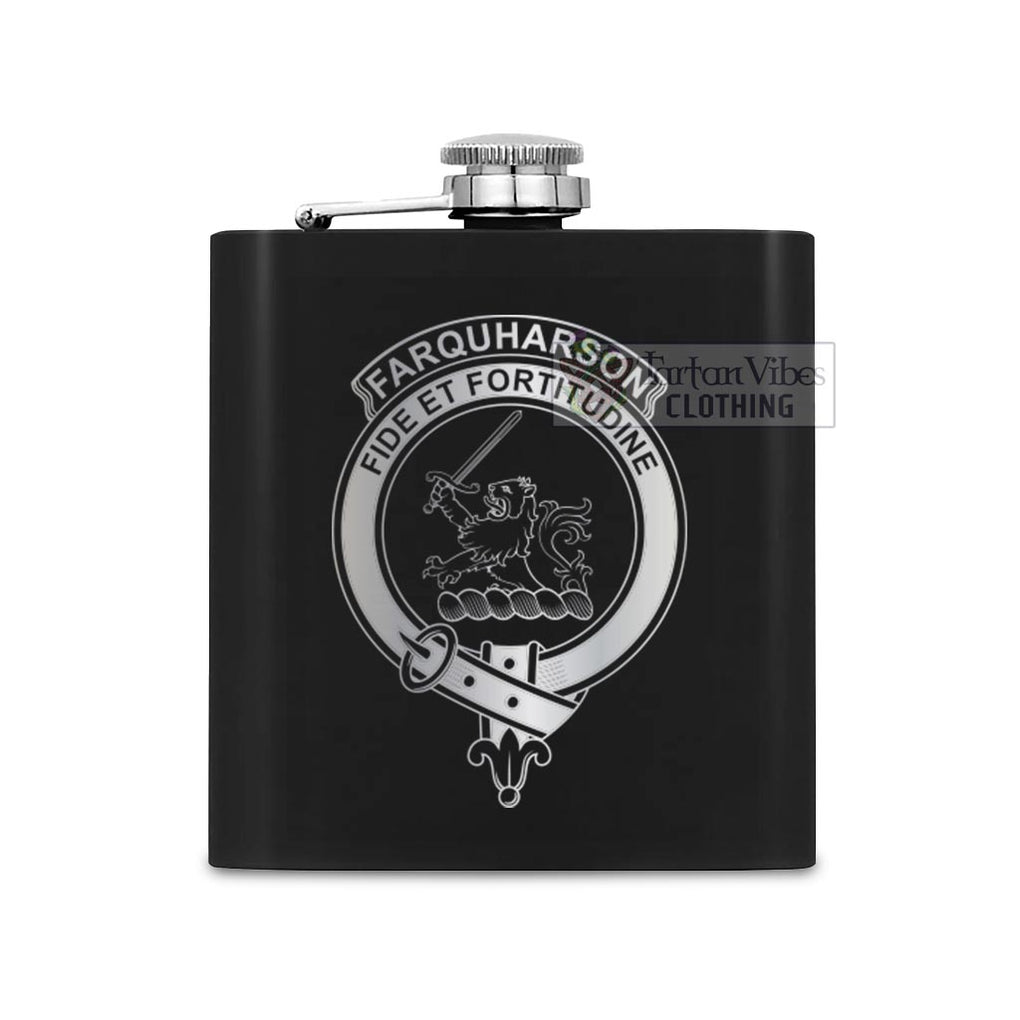 Tartan Vibes Clothing Farquharson Crest Hip Flask Set 7oz Black Stainless Steel with A Gift Box