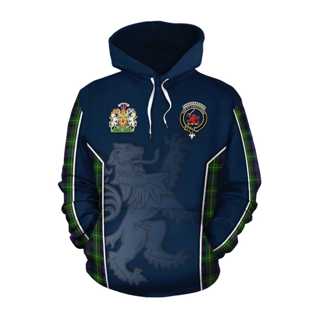 Tartan Vibes Clothing Farquharson Tartan Cotton Hoodie with Family Crest and Lion Rampant Vibes Sport Style