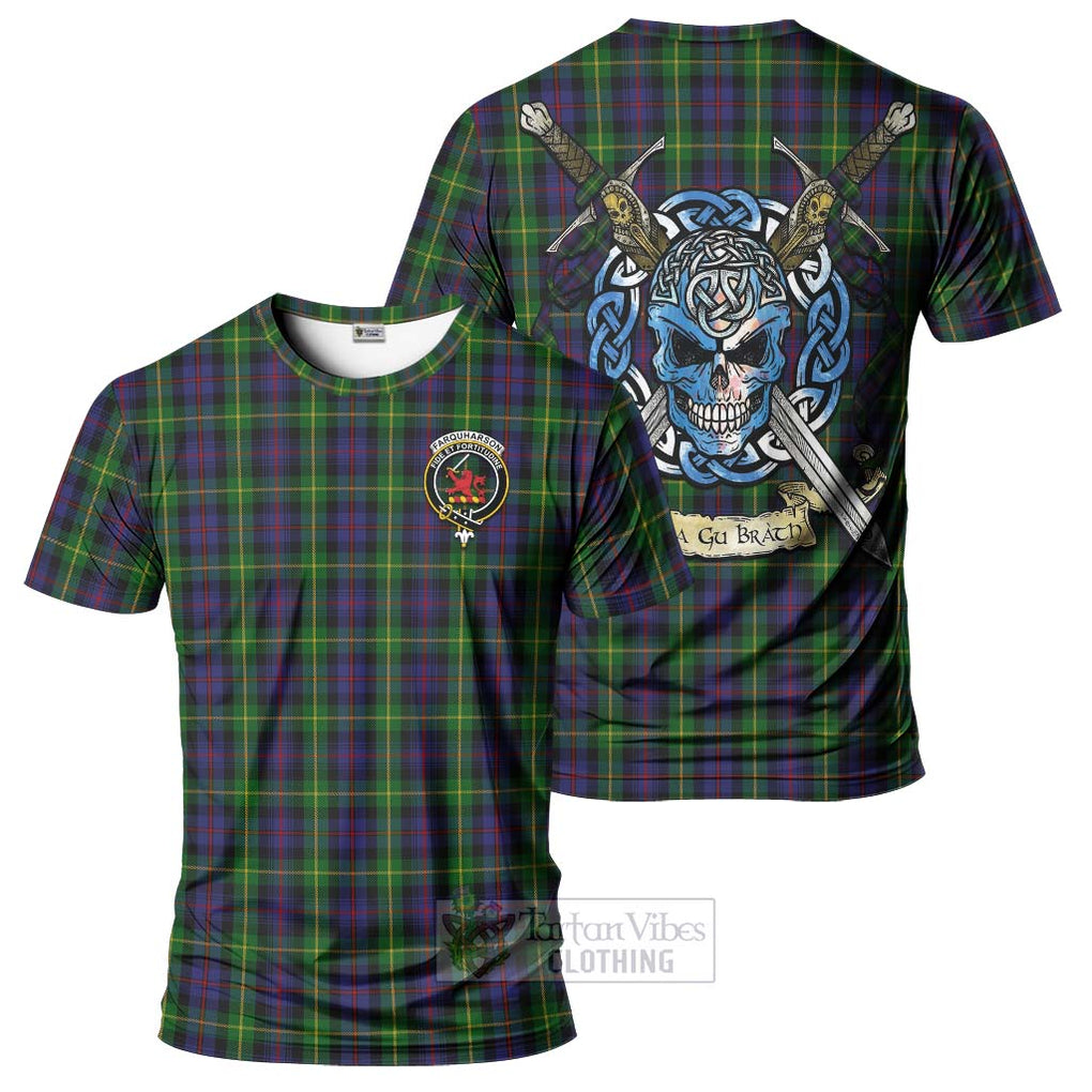 Tartan Vibes Clothing Farquharson Tartan T-Shirt with Family Crest Celtic Skull Style