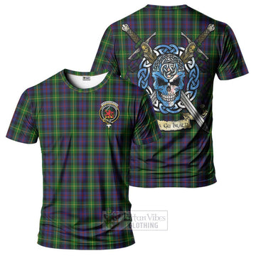 Farquharson Tartan T-Shirt with Family Crest Celtic Skull Style