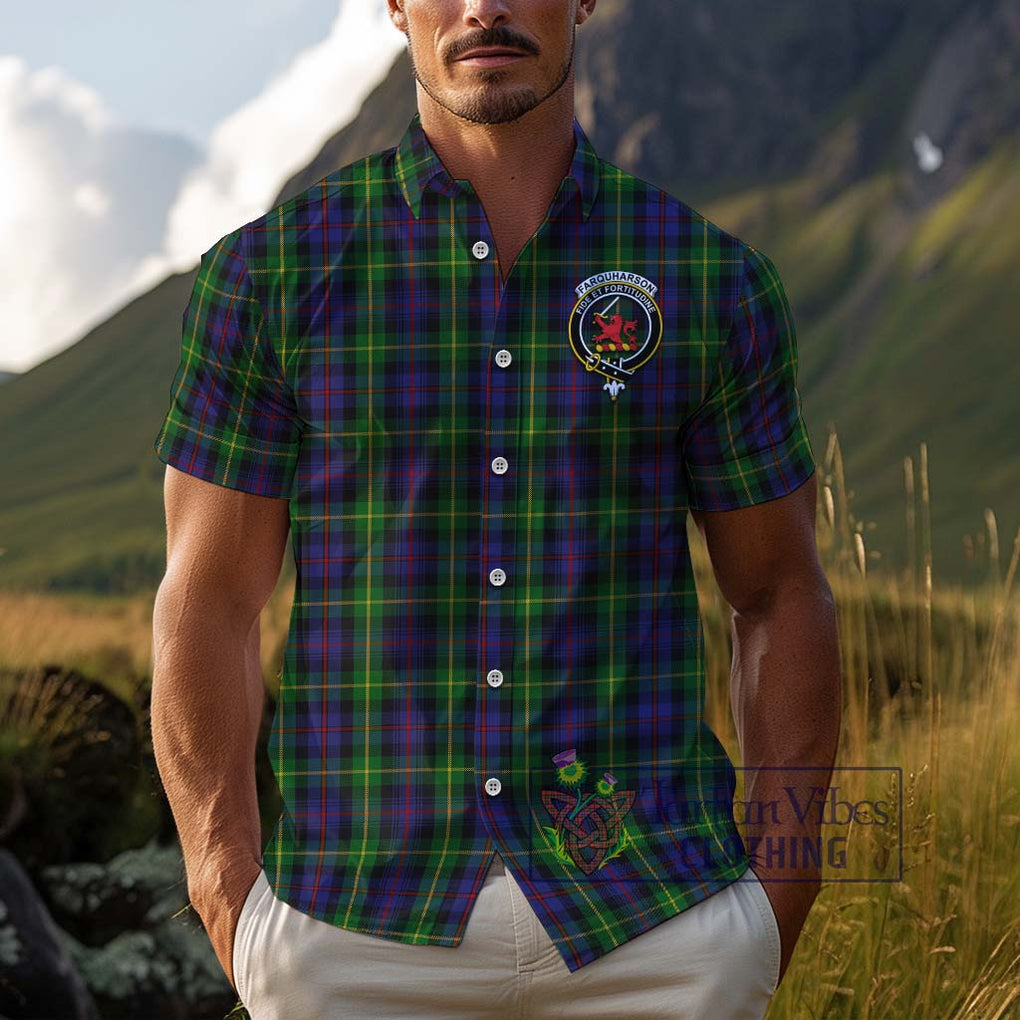 Farquharson Tartan Cotton Hawaiian Shirt with Family Crest Adult - Tartan Vibes Clothing