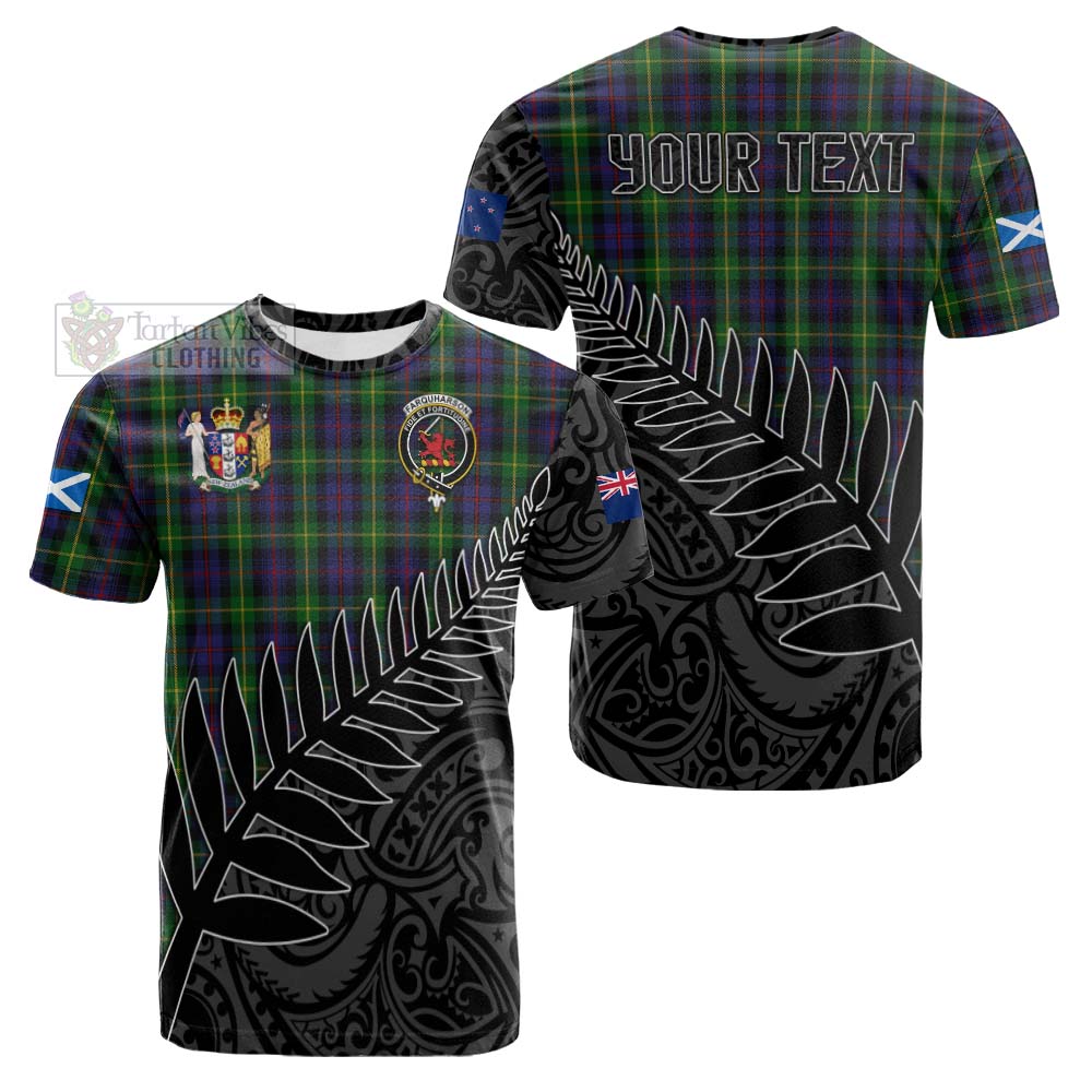 Tartan Vibes Clothing Farquharson Crest Tartan Cotton T-shirt with New Zealand Silver Fern Half Style