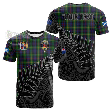 Farquharson Crest Tartan Cotton T-shirt with New Zealand Silver Fern Half Style