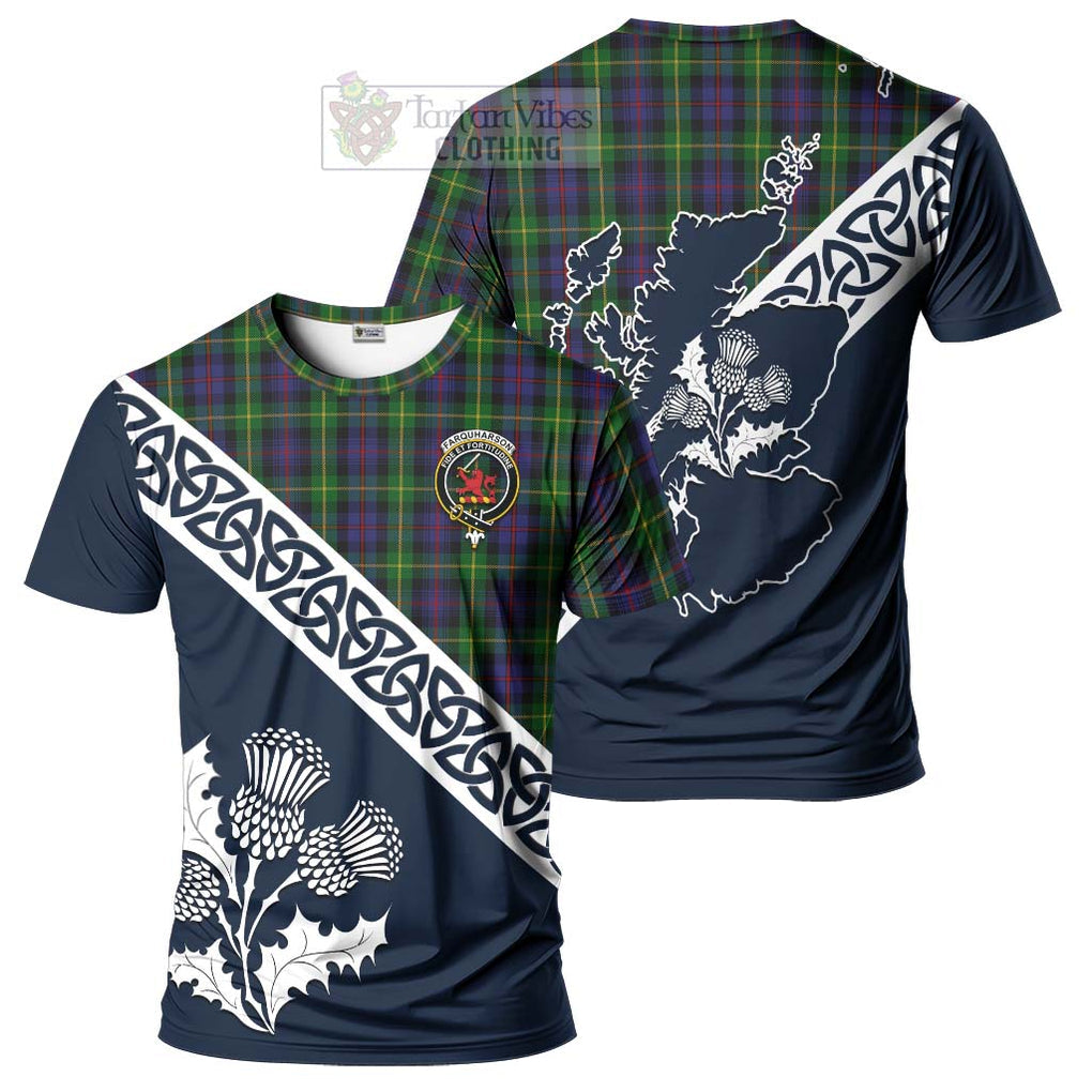 Farquharson Tartan T-Shirt Featuring Thistle and Scotland Map