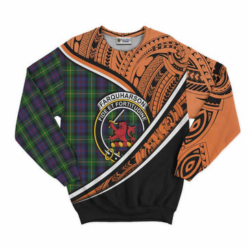 Farquharson Crest Tartan Sweatshirt with Polynesian Vibes Style - Orange Version