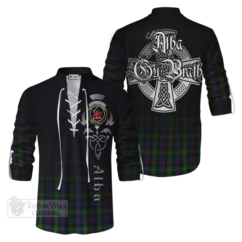 Tartan Vibes Clothing Farquharson Tartan Ghillie Kilt Shirt Featuring Alba Gu Brath Family Crest Celtic Inspired