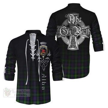 Farquharson Tartan Ghillie Kilt Shirt Featuring Alba Gu Brath Family Crest Celtic Inspired