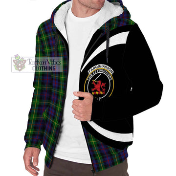 Farquharson Tartan Sherpa Hoodie with Family Crest Circle Style