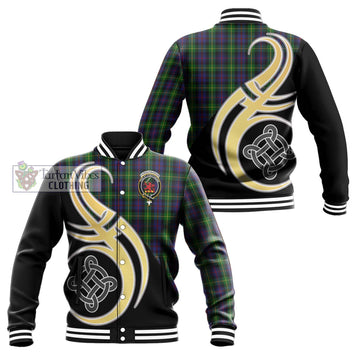 Farquharson Tartan Baseball Jacket with Family Crest and Celtic Symbol Style