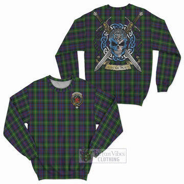 Farquharson Tartan Sweatshirt with Family Crest Celtic Skull Style