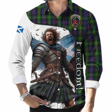 Farquharson Crest Tartan Long Sleeve Button Shirt Inspired by the Freedom of Scottish Warrior