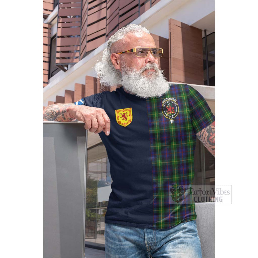 Tartan Vibes Clothing Farquharson Tartan Cotton T-shirt with Scottish Lion Royal Arm Half Style