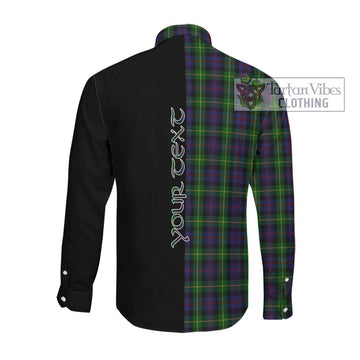 Farquharson Tartan Long Sleeve Button Shirt with Family Crest and Half Of Me Style