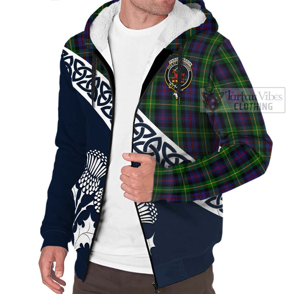 Tartan Vibes Clothing Farquharson Tartan Sherpa Hoodie Featuring Thistle and Scotland Map