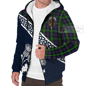 Farquharson Tartan Sherpa Hoodie Featuring Thistle and Scotland Map