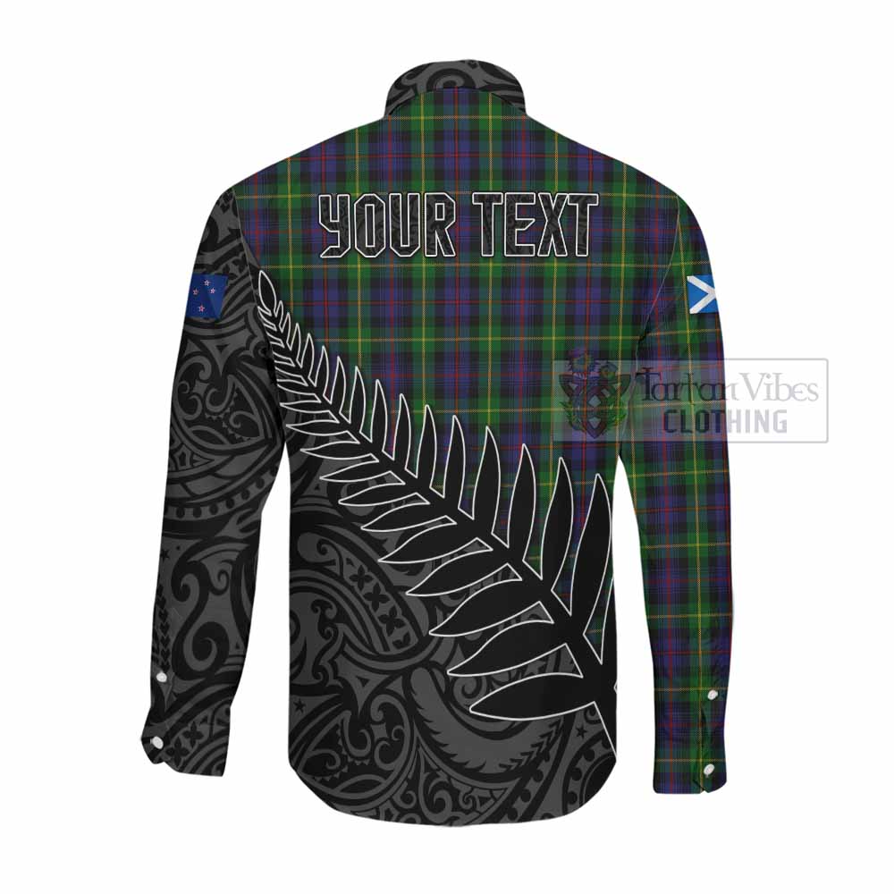 Tartan Vibes Clothing Farquharson Crest Tartan Long Sleeve Button Shirt with New Zealand Silver Fern Half Style