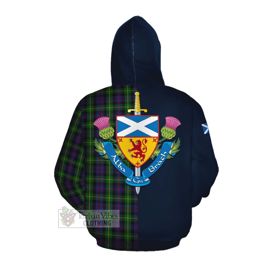 Tartan Vibes Clothing Farquharson Tartan Cotton Hoodie Alba with Scottish Lion Royal Arm Half Style