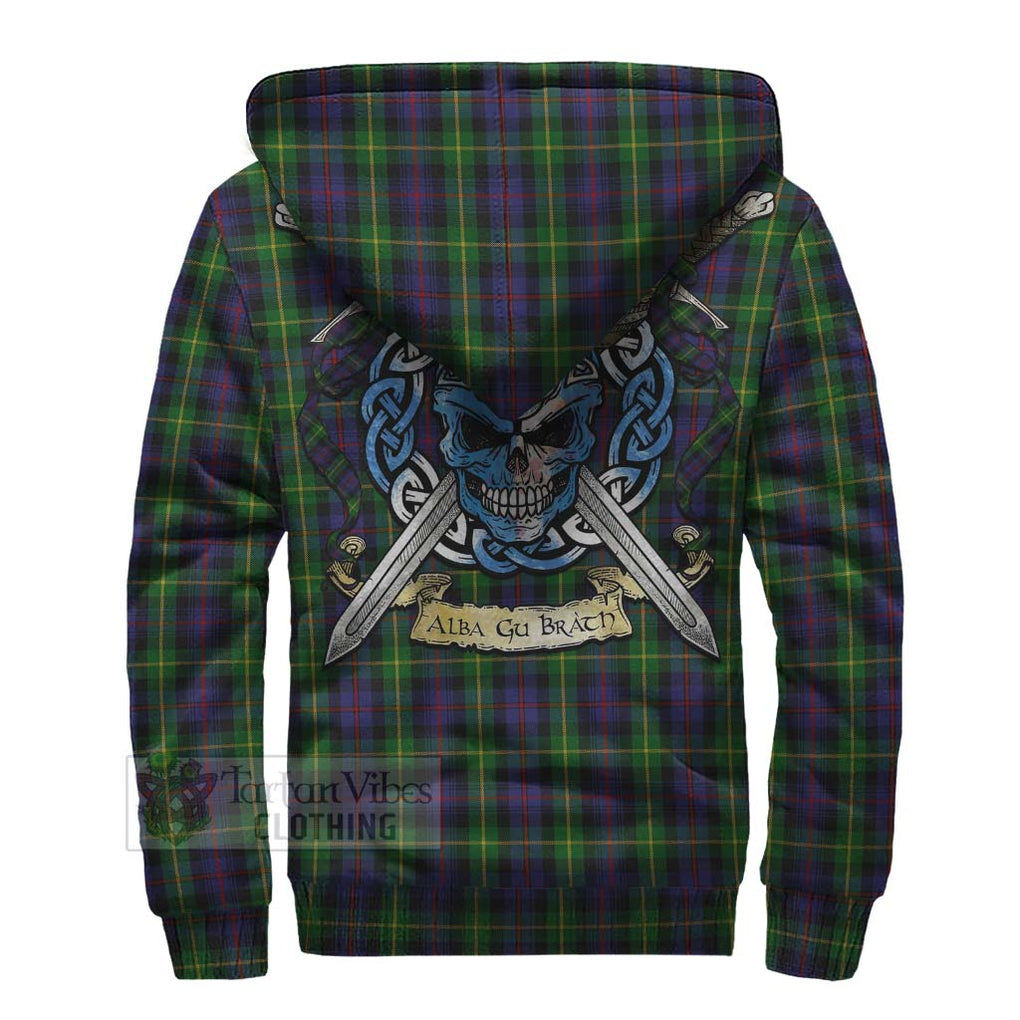 Tartan Vibes Clothing Farquharson Tartan Sherpa Hoodie with Family Crest Celtic Skull Style