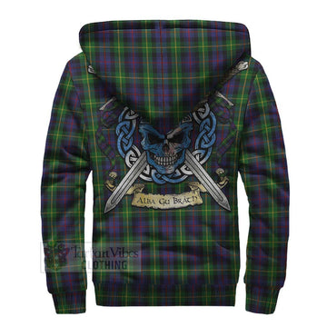 Farquharson Tartan Sherpa Hoodie with Family Crest Celtic Skull Style