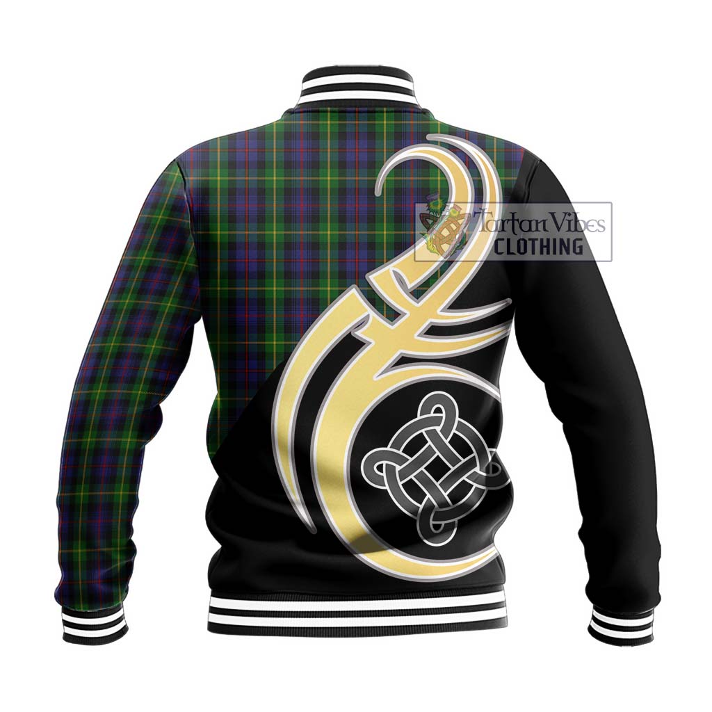 Tartan Vibes Clothing Farquharson Tartan Baseball Jacket with Family Crest and Celtic Symbol Style