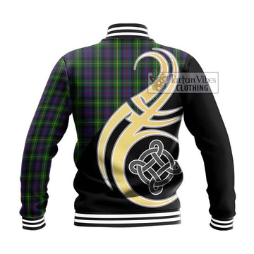 Farquharson Tartan Baseball Jacket with Family Crest and Celtic Symbol Style
