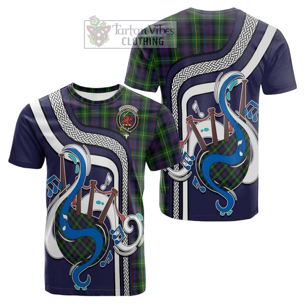 Tartan Vibes Clothing Farquharson Tartan Cotton T-shirt with Epic Bagpipe Style