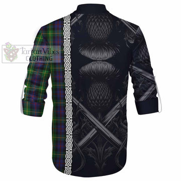 Farquharson Tartan Ghillie Kilt Shirt with Family Crest Cross Sword Thistle Celtic Vibes