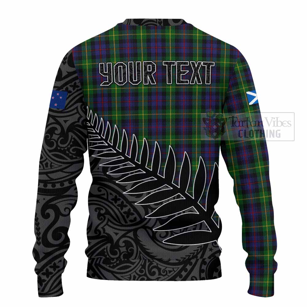 Tartan Vibes Clothing Farquharson Crest Tartan Knitted Sweater with New Zealand Silver Fern Half Style