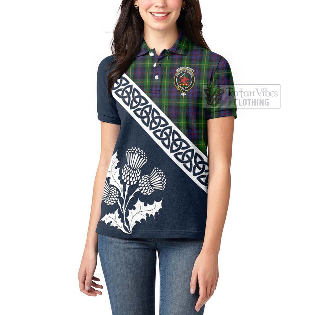 Tartan Vibes Clothing Farquharson Tartan Women's Polo Shirt Featuring Thistle and Scotland Map