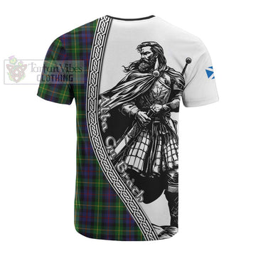 Farquharson Tartan Clan Crest Cotton T-shirt with Highlander Warrior Celtic Style