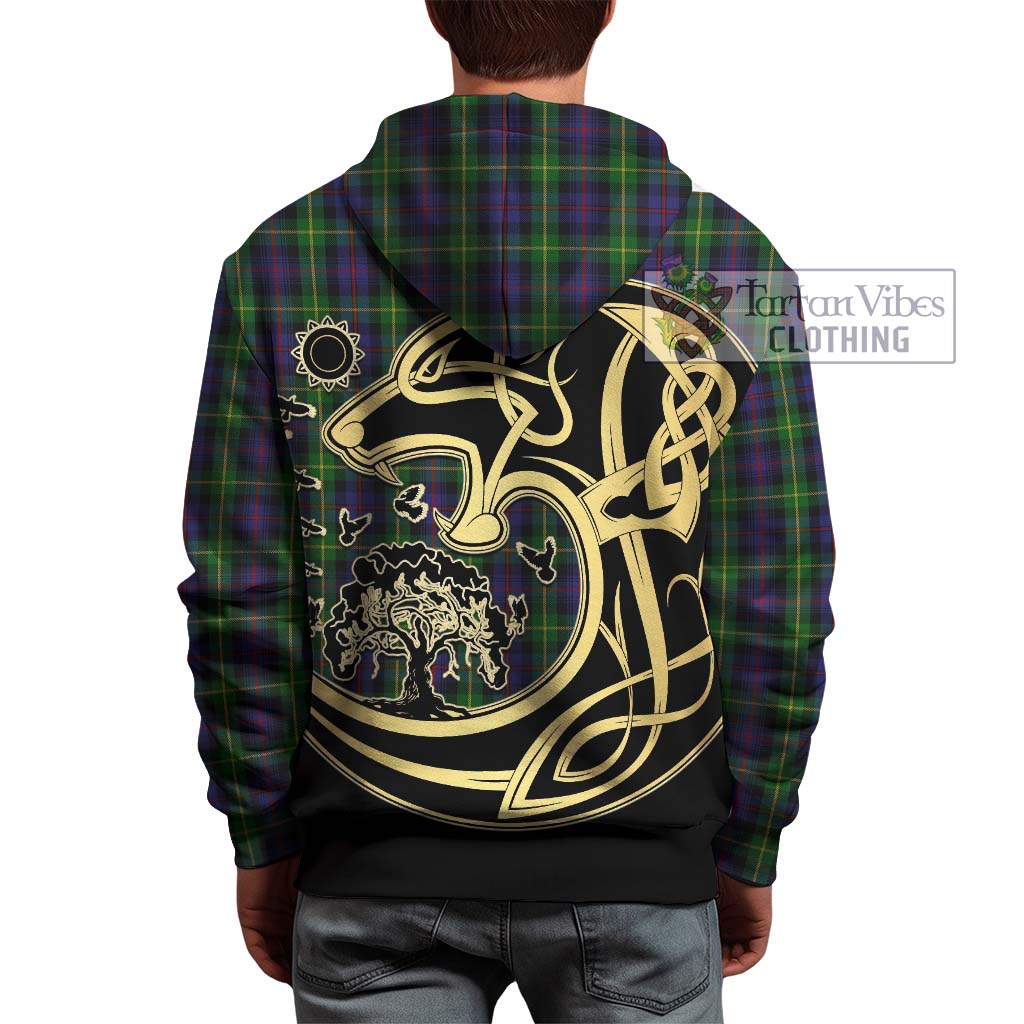 Tartan Vibes Clothing Farquharson Tartan Hoodie with Family Crest Celtic Wolf Style