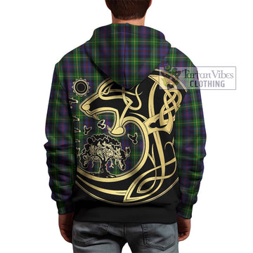 Farquharson Tartan Hoodie with Family Crest Celtic Wolf Style