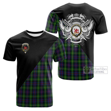 Farquharson Tartan Cotton T-shirt with Family Crest and Military Logo Style