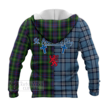 Farquharson Tartan Knitted Hoodie Happy St. Andrew's Day Half Tartan Style