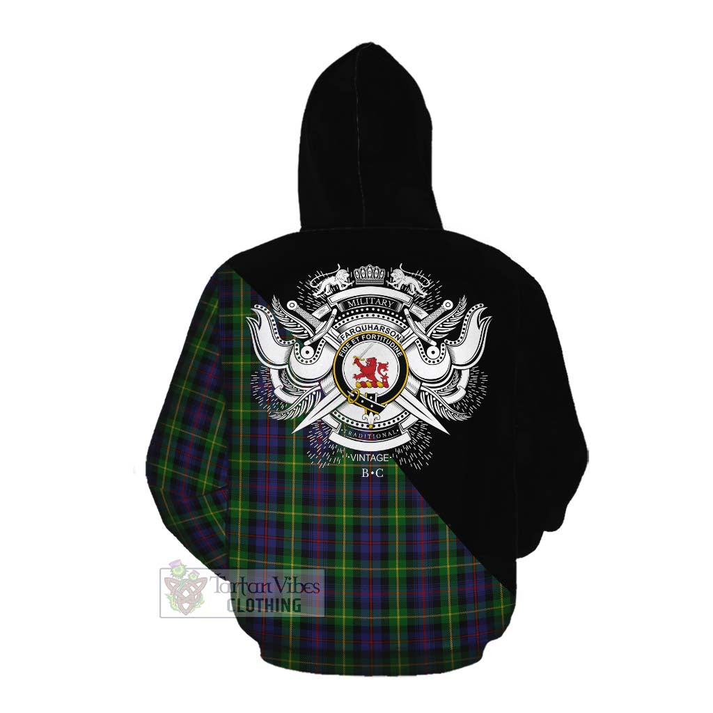 Tartan Vibes Clothing Farquharson Tartan Cotton Hoodie with Family Crest and Military Logo Style