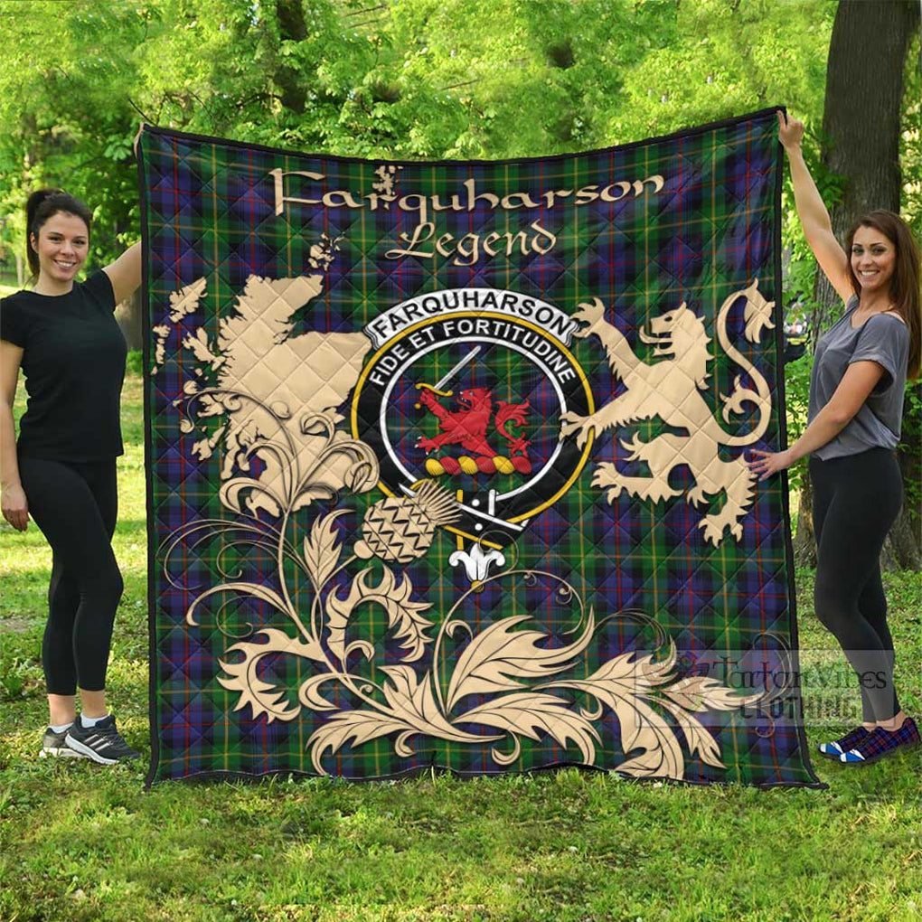 Tartan Vibes Clothing Farquharson Tartan Quilt with Family Crest and Scottish Symbol Style