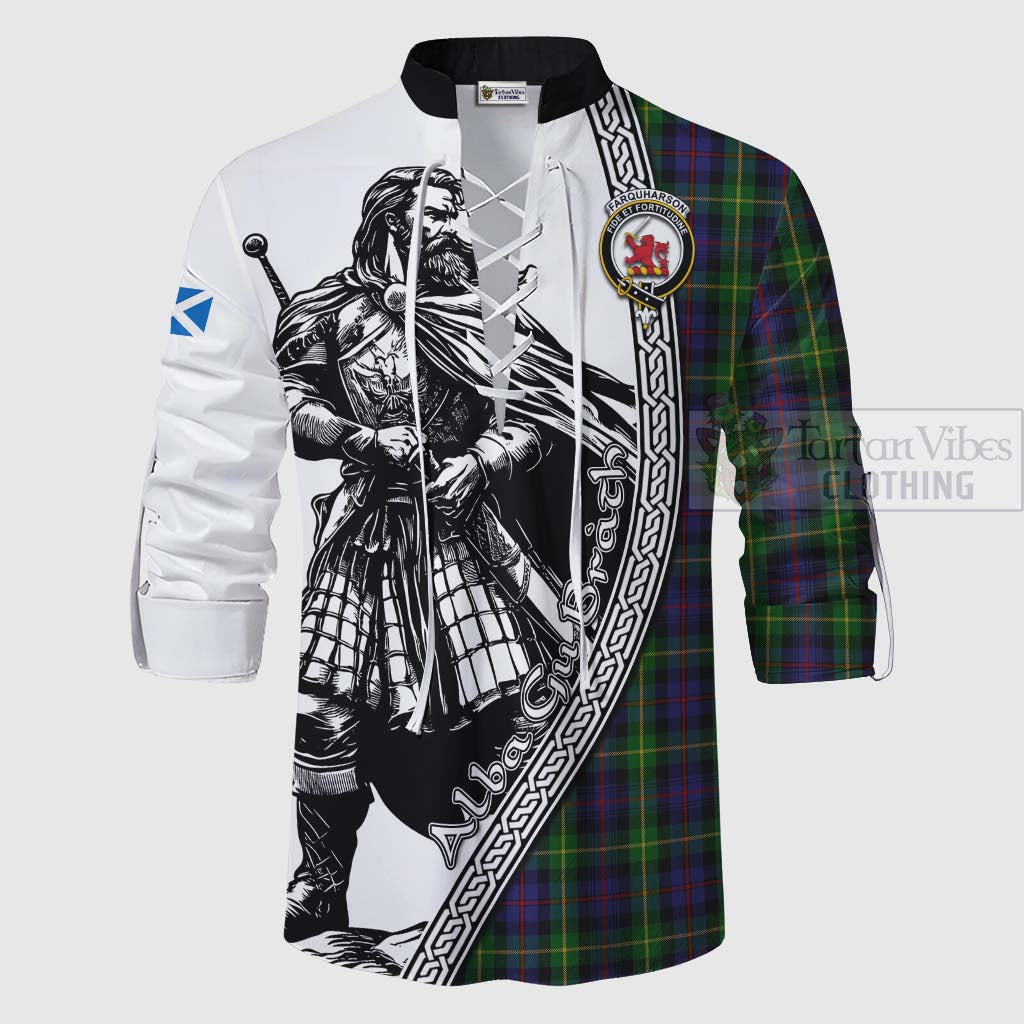 Tartan Vibes Clothing Farquharson Tartan Clan Crest Ghillie Kilt Shirt with Highlander Warrior Celtic Style