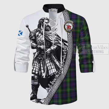 Farquharson Tartan Clan Crest Ghillie Kilt Shirt with Highlander Warrior Celtic Style