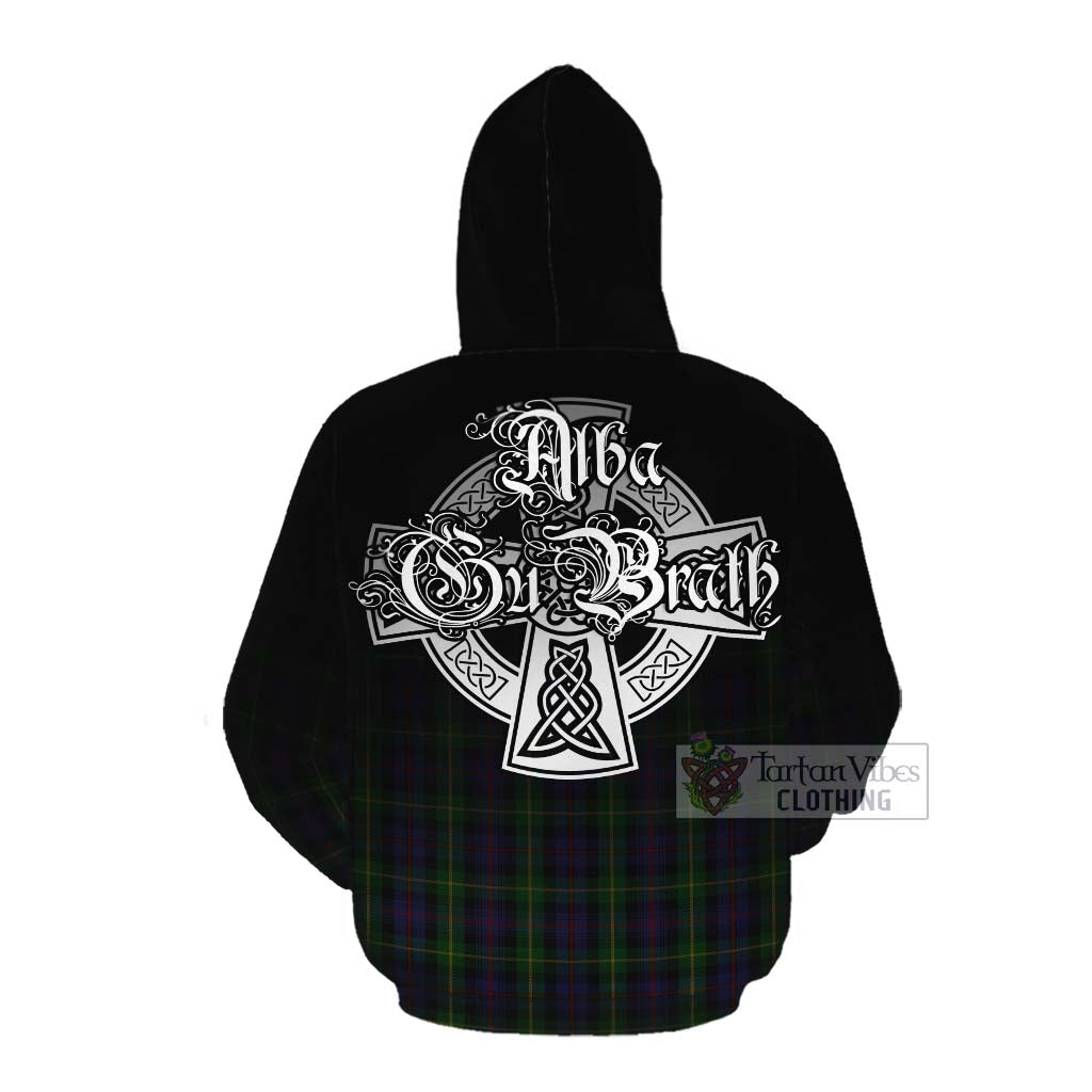 Tartan Vibes Clothing Farquharson Tartan Cotton Hoodie Featuring Alba Gu Brath Family Crest Celtic Inspired