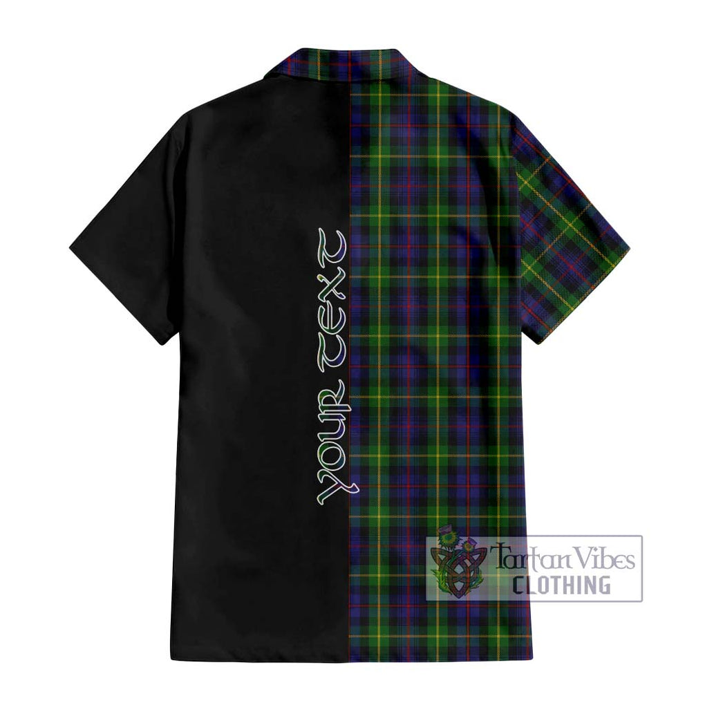 Farquharson Tartan Short Sleeve Button Shirt with Family Crest and Half Of Me Style - Tartanvibesclothing Shop