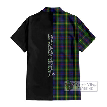 Farquharson Tartan Short Sleeve Button Shirt with Family Crest and Half Of Me Style