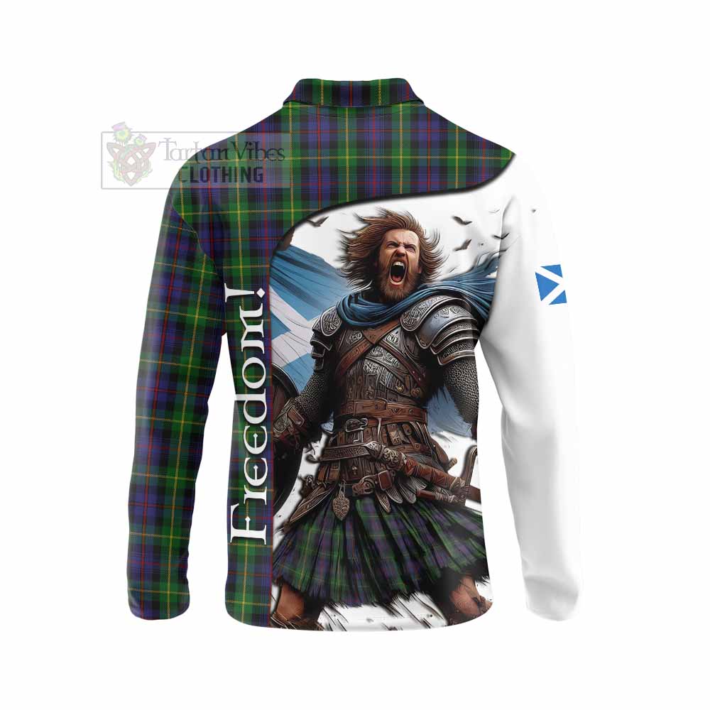 Tartan Vibes Clothing Farquharson Crest Tartan Long Sleeve Polo Shirt Inspired by the Freedom of Scottish Warrior