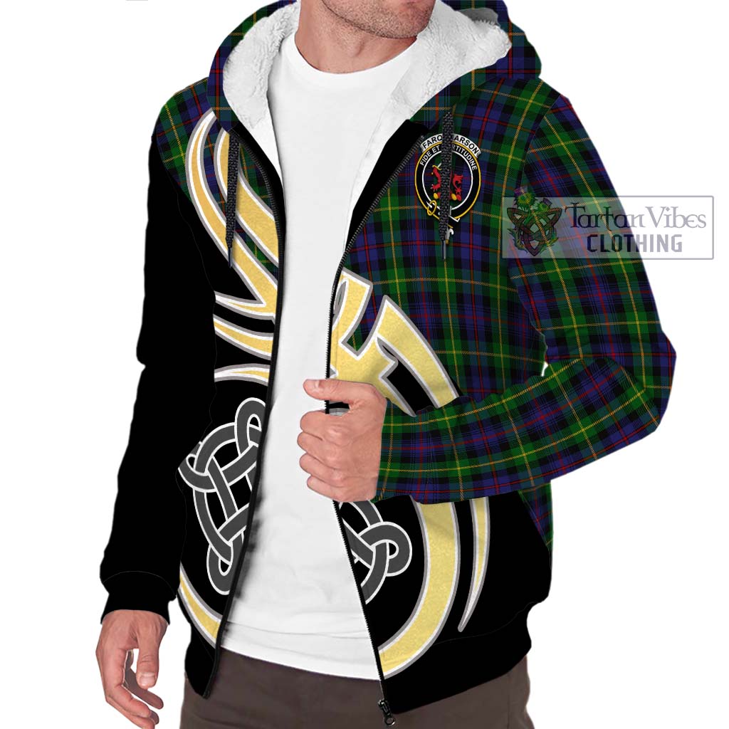 Farquharson Tartan Sherpa Hoodie with Family Crest and Celtic Symbol Style - Tartan Vibes Clothing