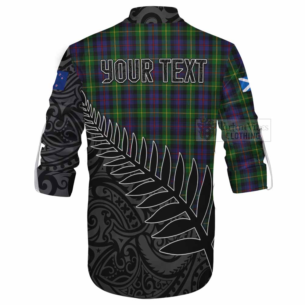 Tartan Vibes Clothing Farquharson Crest Tartan Ghillie Kilt Shirt with New Zealand Silver Fern Half Style