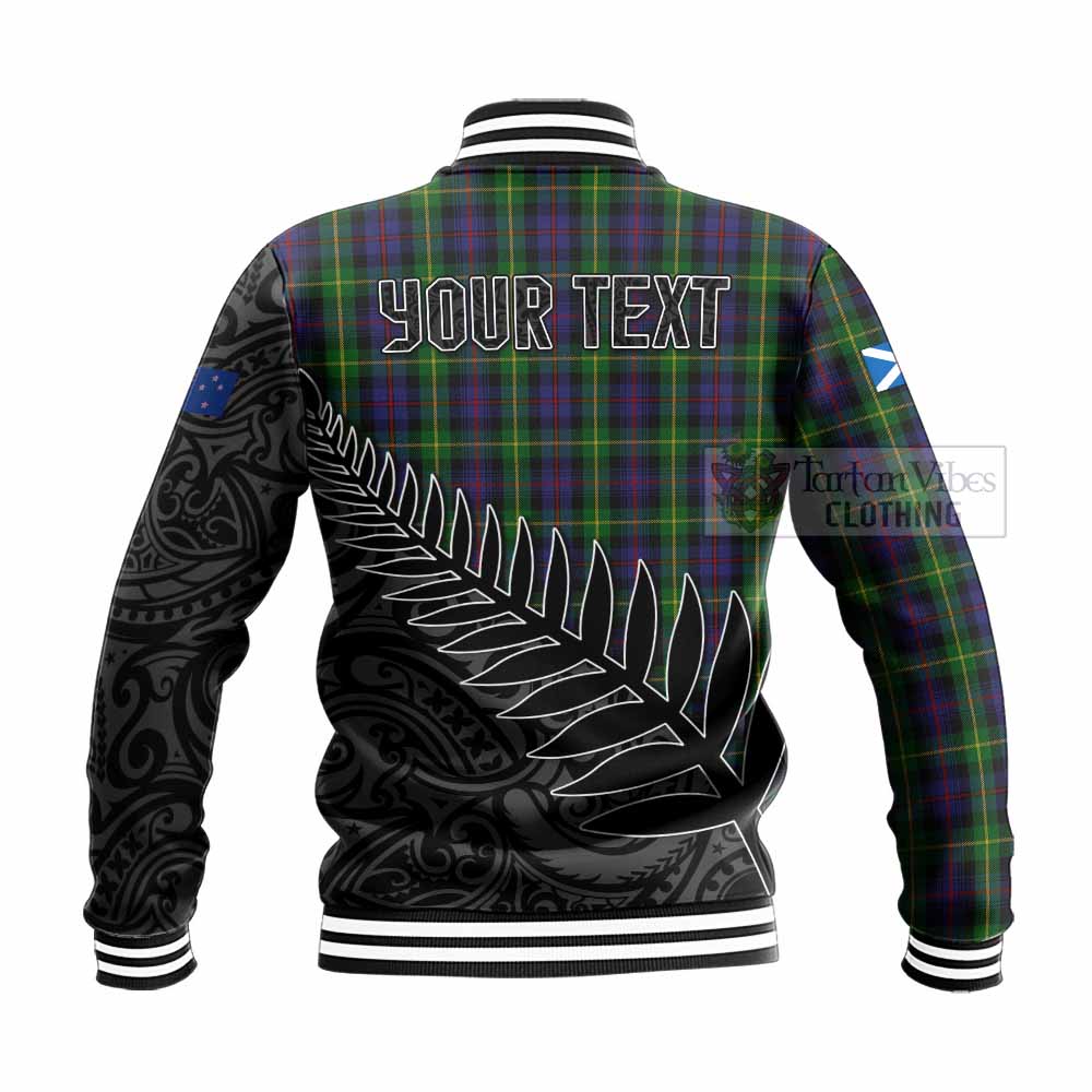 Tartan Vibes Clothing Farquharson Crest Tartan Baseball Jacket with New Zealand Silver Fern Half Style