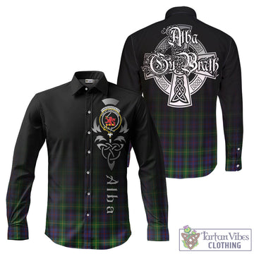 Farquharson Tartan Long Sleeve Button Up Featuring Alba Gu Brath Family Crest Celtic Inspired